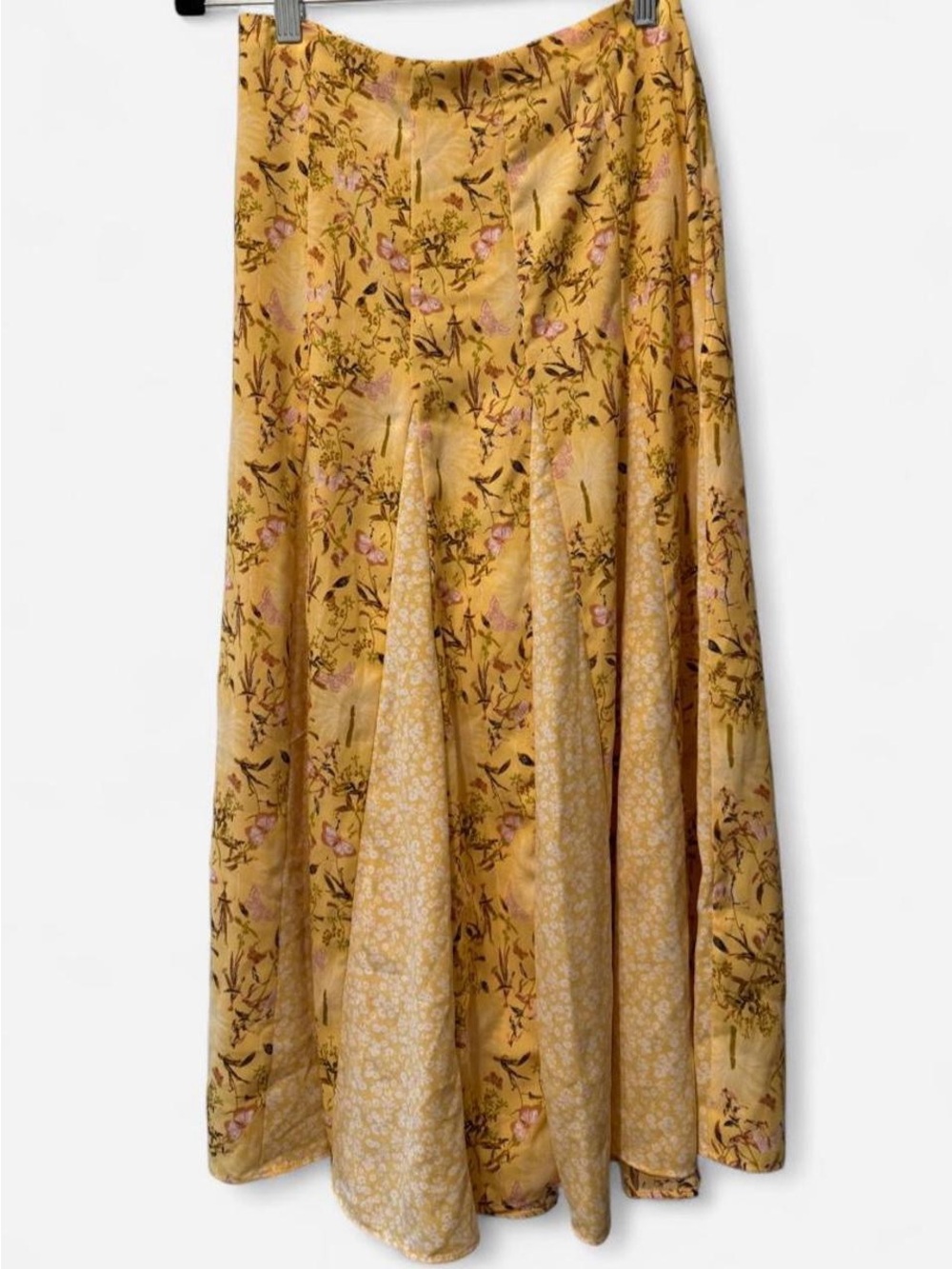 LC Lauren Conrad Yellow Floral Maxi Skirt with Pink Accents